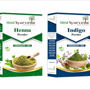 HMI Ayurveda Henna and Indigo Powder Combo | Natural Herbal Hair Color for Brown & Black Hair-400 gm
