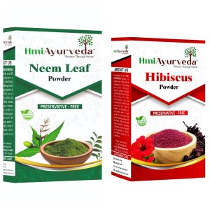 HMI Ayurveda Neem and Hibiscus Powder Combo | Herbal Solution for Healthy Scalp & Strong Hair-400 gm