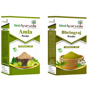 HMI Ayurveda Amla and Bhringraj Powder Combo | Herbal Hair Growth & Hair Fall Control Pack-400 gm