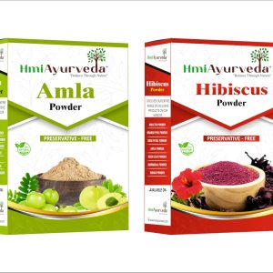 HMI Ayurveda Amla and Hibiscus Powder Combo | Herbal Hair Nourishment & Shine Care Pack-400 gm